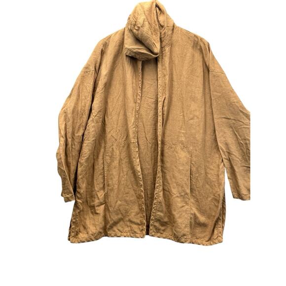 Eileen Fisher Sandalwood 100% Linen Long Hooded Jacket Size Large - Picture 5 of 14